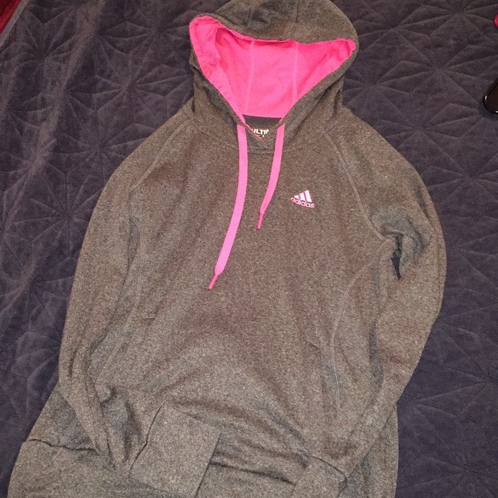 Adidas Grey and Pink Hoodie